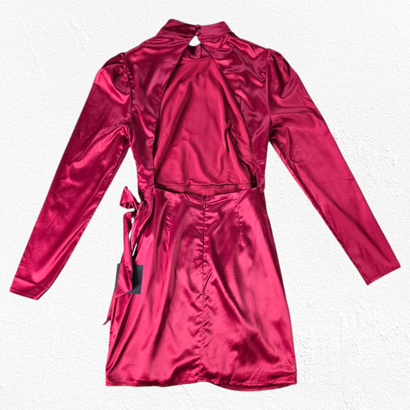 Lulus Red Satin Faux Wrap Open Back Late Night Stunner Mini Dress Size Medium - Picture 14 of 14